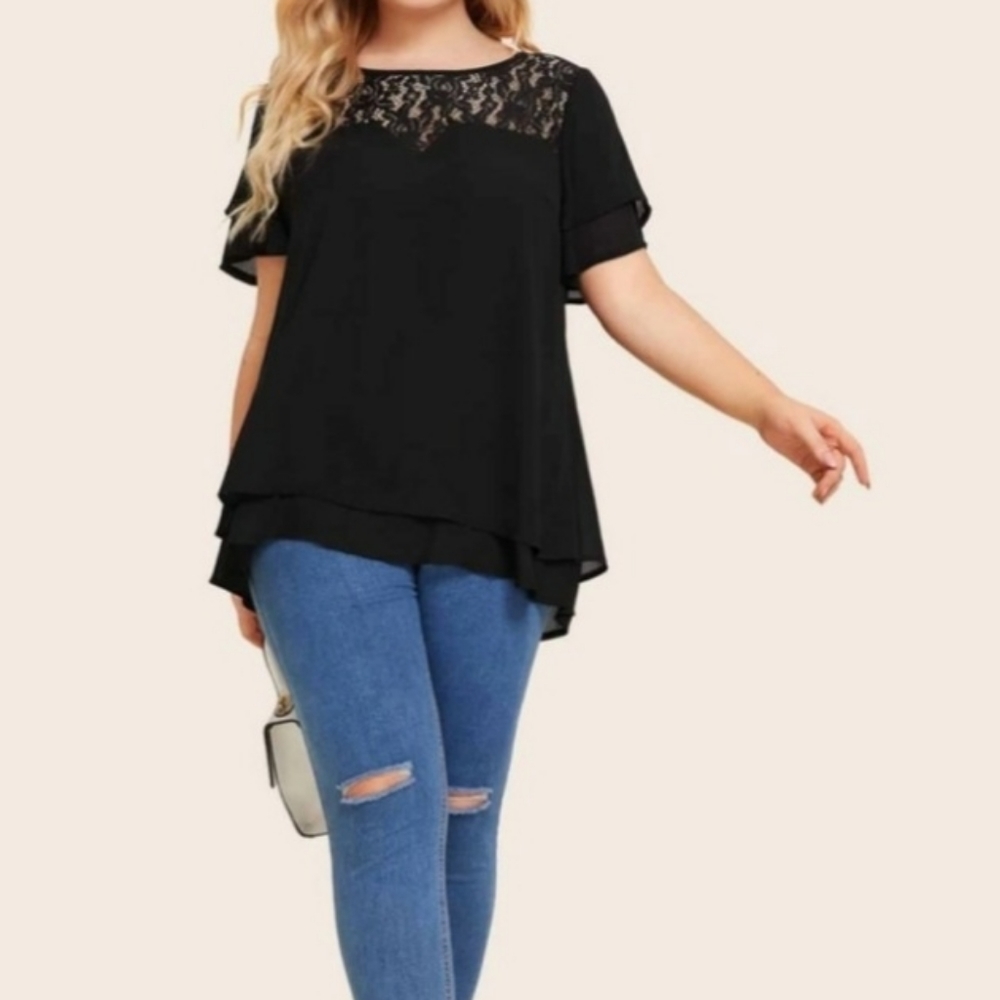 SHEIN Women's Black Solid Lace Blouse